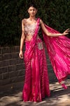 Buy_Soniya G_Fuchsia Handmade Cotton Embroidery Striped Pattern Pre-draped Saree With Blouse _at_Aza_Fashions