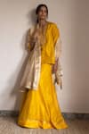 Shop_Shorshe Clothing_Yellow Handloom Tissue Embroidered Floral Notched Kurta And Gharara Set _Online_at_Aza_Fashions