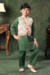 Buy_LittleCheer_Green Jacket  Viscose Cotton Printed Geometric Kurta Set With Nehru _at_Aza_Fashions