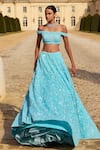 Buy_Seema Gujral_Blue Net Embroidery Sequin One Shoulder Off Bridal Lehenga Set _at_Aza_Fashions