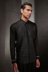 Buy_Rohit Gandhi + Rahul Khanna_Black Linen Embroidered Leather Applique Work Shirt _at_Aza_Fashions