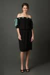 Buy_House of Behram_Black Moss Crepe One Shoulder Off Midi Dress _at_Aza_Fashions