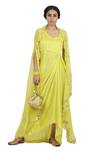Seema Nanda_Yellow Organza, Chanderi Silk, Lining Cotton Mul Floral, Aruni Draped With _Online_at_Aza_Fashions