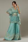 Buy_I am Design_Blue Raw Silk Hand Embroidered Floral Peppermint Candy Palazzo Set With Kaftan _at_Aza_Fashions