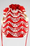 ClutcH'D_Red Beads, Pearls Velvet Embroidered Potli Bag _Online_at_Aza_Fashions