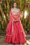 Buy_Suruchi Parakh_Pink Georgette Embroidery Floral Sweetheart Neck Sequin Lehenga Set _at_Aza_Fashions