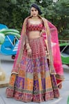 Buy_Irrau by Samir Mantri_Multi Color Georgette Hand Embroidered And Printed Panelled Bridal Lehenga Set_at_Aza_Fashions