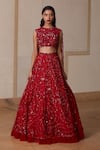 Buy_Nadine Dhody_Red Tulle Embroidery Sequin Round Laura Draped Blouse And Lehenga Set  _at_Aza_Fashions