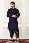 Buy_Arihant Rai Sinha_Blue Dupion Silk Arrow Print Hem Cowl Pant _at_Aza_Fashions