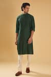 Buy_Raghavendra Rathore Blue_Green Kurta - Raw And Chudidar - Cotton Placket Pintuck Set _at_Aza_Fashions