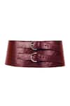 Buy_Trov_Maroon Buckles Naomi Textured Broad Leather Belt _at_Aza_Fashions
