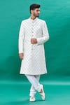 Buy_RNG Safawala_Off White Raw Silk Embroidery Thread Tropical Sherwani Set _at_Aza_Fashions