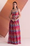 Buy_Joskai Studio_Multi Color Cotton Silk Printed Brushstroke Sweetheart Neck Gown _at_Aza_Fashions