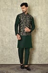 Buy_Aryavir Malhotra_Green Cotton Printed Leaf Bundi Kurta Set _at_Aza_Fashions