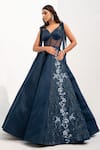 Buy_Nayna Kapoor_Blue Silk Embroidery Floral V Neck Embellished Corset Gown _at_Aza_Fashions