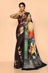 Buy_Nazaakat by Samara Singh_Brown Jute Silk Printed Digital Saree_at_Aza_Fashions