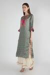 Buy_Gopi Vaid_Green Cotton, Silk Tassels, Gota Patti Round Neck Vrindavan Lotus Print Tunic_at_Aza_Fashions