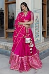 Buy_POMCHA JAIPUR_Pink Cotton Silk Embroidered Lace V Neck Mimosa Lehenga Set _at_Aza_Fashions