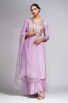 Buy_Shruti S_Purple Silk, Modal, Organza, Satin Embroidery, Mirrors Split Kurta Sharara Set_at_Aza_Fashions