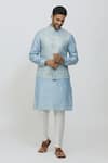 Buy_RNG Safawala_Sky Blue Raw / Cotton Block Print Geometric Jacket With Kurta Set _at_Aza_Fashions