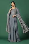 Buy_Two Sisters By Gyans_Grey Georgette Embroidery, Sequins Round Floral Bodice Anarkali With Dupatta _at_Aza_Fashions