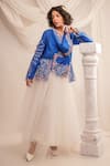 Buy_Jajaabor_Blue Silk Organza Embroidery Athena Cowl Neck Jacket _at_Aza_Fashions