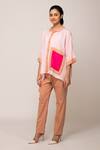 Buy_Ekavira_Pink Modal And Chameli Asymmetric Hem Shirt & Daisy Brown Pant Set _at_Aza_Fashions