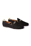 Buy_Artimen_Black Leather And Stone Washed Fabric Dabak Horse-bit Buckle Loafers _at_Aza_Fashions