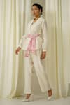 Buy_Sakshi Khetterpal_Ivory Chanderi Pearls, Beads, Embroidery Double Breasted Blazer Set _at_Aza_Fashions