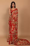 Buy_Varun Bahl_Red Organza And Embroidery Floral Pattern Saree With Blouse For Women_at_Aza_Fashions