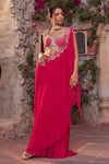 Buy_Nidhika Shekhar_Fuchsia Silk Embroidery Sequins Sweetheart Utsav Pre-draped Saree With Blouse _at_Aza_Fashions