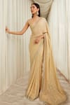 Buy_Sawan Gandhi_Beige Georgette Brocade Mirror Mukaish Work Embellished Saree Set  _at_Aza_Fashions