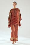 Buy_Rajdeep Ranawat_Orange Silk Floral Mandarin Collar Ramona Poncho Tunic _at_Aza_Fashions
