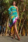 Buy_Babita Malkani_Green Georgette Embellished Tassel Asymmetric One Shoulder Abstract Dye Dress _at_Aza_Fashions
