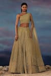 Buy_Rohit Gandhi + Rahul Khanna_Green Tulle Sequins, Crystals Asymmetric And Embroidered Lehenga With Blouse _at_Aza_Fashions