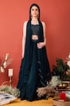 Buy_LABEL SHRISTI CHETANI_Blue Crepe Hand Embroidered Sweetheart Neck Blouse Lehenga Set _at_Aza_Fashions