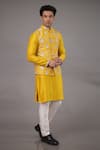 Buy_Para_Yellow Chanderi Silk Hand Embroidered Zari Bundi And Kurta Set  _at_Aza_Fashions