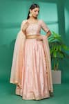 Buy Surbhi Shah Peach Dupatta Organza, Lehenga And Blouse Spun Hand Embroidered Set at Aza Fashions Buy_Surbhi Shah_Peach Dupatta Organza, Lehenga And Blouse Spun Hand Embroidered Set _at_Aza_Fashions