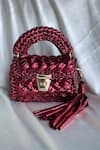 Shop_BIJIT_Maroon Metallic Braided Sling Bag _at_Aza_Fashions