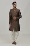 Buy_Arihant Rai Sinha_Brown Jaquard And Art Silk Woven Floral Motifs Pattern Sherwani Set _at_Aza_Fashions