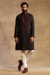 Buy_Raghavendra Rathore Jodhpur_Black Silk Embroidered Yoke Kurta_at_Aza_Fashions