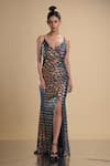 Buy_Kommal Sood_Multi Color Lycra Stretch Net Embroidered Rainbow Spaghetti Gown  _at_Aza_Fashions