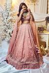 Shop_Varun Chakkilam_Pink Silk Organza Embroidery, Tassels V-neck Chevron Pattern Bridal Lehenga Set _at_Aza_Fashions