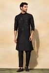 Buy_DiyaRajvvir_Black Cotton Embroidery Cutdana Leaf Pattern Kurta Set _at_Aza_Fashions