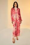 Buy_Betrue_Orange Velvet, Net Embroidery Collared, Floral And Geometric Print Jacket Pant Set _at_Aza_Fashions