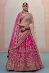 Buy_Angad Singh_Pink Raw Silk Embroidery Zardozi Leaf Neck Sequin Bridal Lehenga Set _at_Aza_Fashions