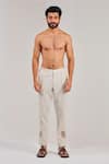 Buy_Shreyansh Designs_White Cotton Linen Panelled Straight Pant  _at_Aza_Fashions