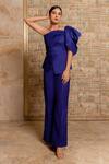 Buy B'Infinite Blue Crepe One Shoulder Asymmetric Top And Trouser Set at Aza Fashions Buy_B'Infinite_Blue Crepe One Shoulder Asymmetric Top And Trouser Set_at_Aza_Fashions
