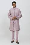 Buy_Priti Sahni_Purple Silk Sequins, Embroidery Sherwani Pant Set _at_Aza_Fashions