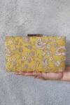 Buy_Amyra_Yellow Embroidery Leya Flower Clutch With Sling _at_Aza_Fashions